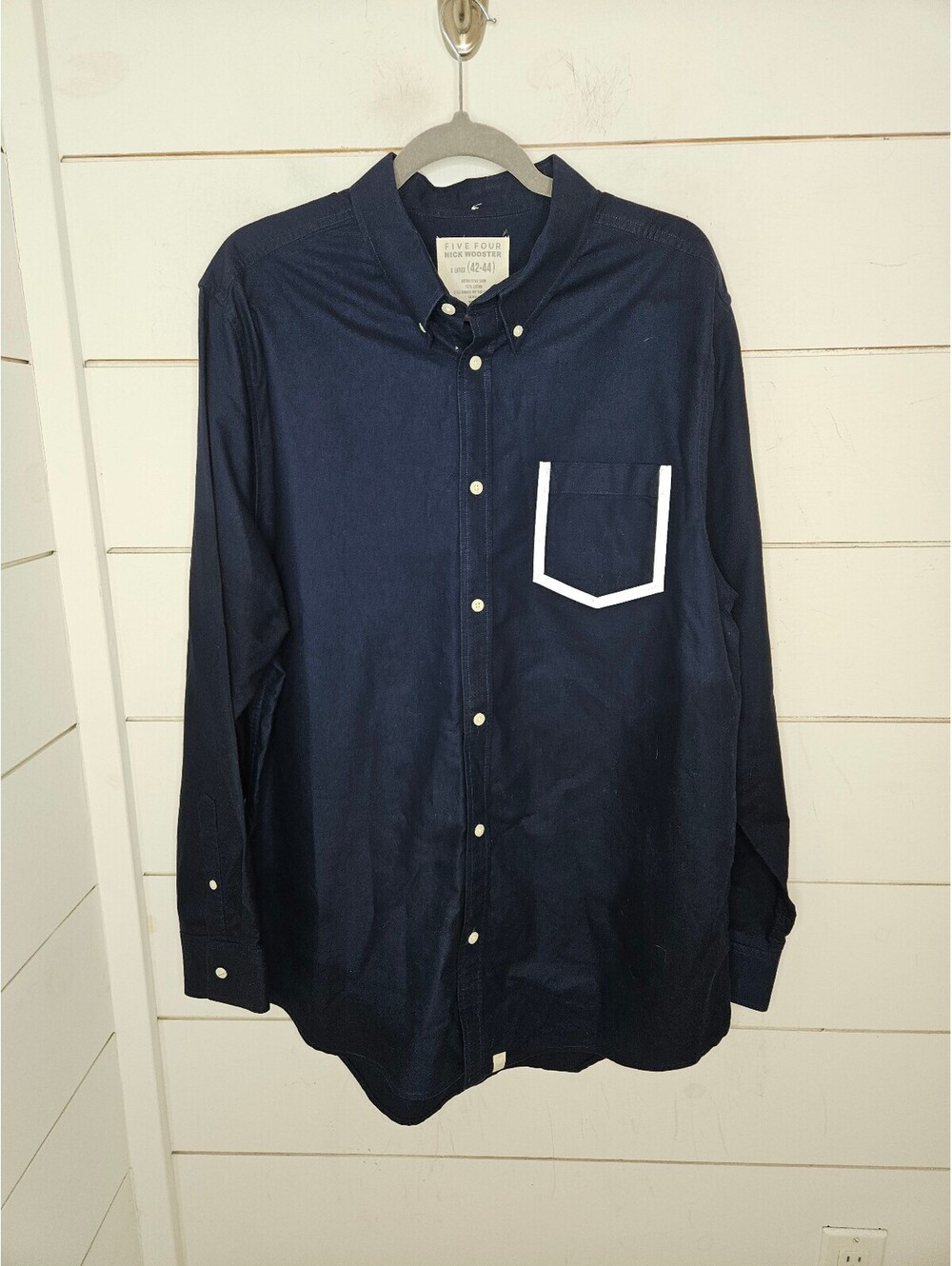 Five Four Nick Wooster XL blue button down cotton shirt with reflective pocket